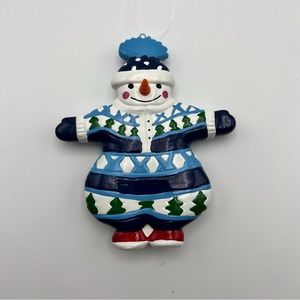 Dept 56 Snowman Ornament Blue White Winter Pattern Christmas Holiday 4.5 inch